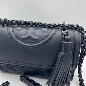 Tory Burch Fleming Small Quilted Leather Convertible Shoulder Bag Black